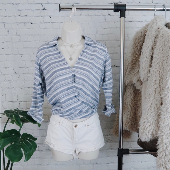 Hollister Tops - Stripped Beach Crossed Over Shirt Blouse